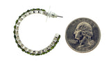 Silver-Tone & Green Colored Metal Crystal-Hoop-Earrings With Crystal Accents #321