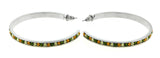 Silver-Tone & Multi Colored Metal Crystal-Hoop-Earrings With Crystal Accents #418