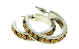 Silver-Tone & Brown Colored Metal Crystal-Hoop-Earrings With Crystal Accents #420