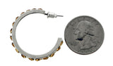 Silver-Tone & Brown Colored Metal Crystal-Hoop-Earrings With Crystal Accents #420
