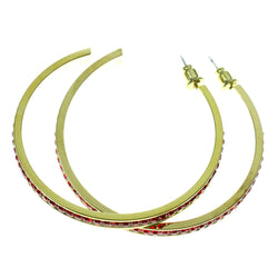 Gold-Tone & Red Colored Metal Crystal-Hoop-Earrings With Crystal Accents #422