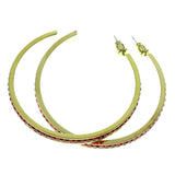 Gold-Tone & Red Colored Metal Crystal-Hoop-Earrings With Crystal Accents #422