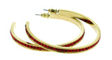 Gold-Tone & Red Colored Metal Crystal-Hoop-Earrings With Crystal Accents #422