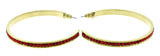 Gold-Tone & Red Colored Metal Crystal-Hoop-Earrings With Crystal Accents #422