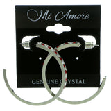 Silver-Tone & Multi Colored Metal Crystal-Hoop-Earrings With Crystal Accents #424
