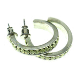 Silver-Tone & Yellow Colored Metal Crystal-Hoop-Earrings With Crystal Accents #426