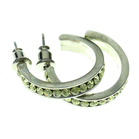 Silver-Tone & Yellow Colored Metal Crystal-Hoop-Earrings With Crystal Accents #426