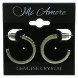 Silver-Tone & Yellow Colored Metal Crystal-Hoop-Earrings With Crystal Accents #426