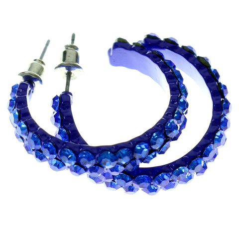 Blue Metal Crystal-Hoop-Earrings With Crystal Accents #427