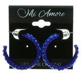 Blue Metal Crystal-Hoop-Earrings With Crystal Accents #427