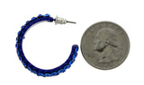 Blue Metal Crystal-Hoop-Earrings With Crystal Accents #427