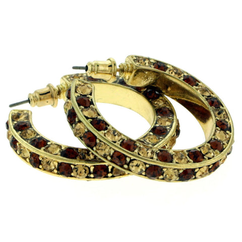 Gold-Tone & Multi Colored Metal Crystal-Hoop-Earrings With Crystal Accents #428
