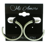 Silver-Tone & Yellow Colored Metal Crystal-Hoop-Earrings With Crystal Accents #429
