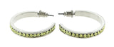 Silver-Tone & Yellow Colored Metal Crystal-Hoop-Earrings With Crystal Accents #429