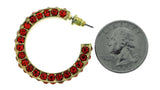 Gold-Tone & Red Colored Metal Crystal-Hoop-Earrings With Crystal Accents #432