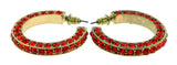 Gold-Tone & Red Colored Metal Crystal-Hoop-Earrings With Crystal Accents #432