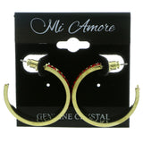 Gold-Tone & Red Colored Metal Crystal-Hoop-Earrings With Crystal Accents #433