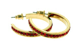 Gold-Tone & Red Colored Metal Crystal-Hoop-Earrings With Crystal Accents #433