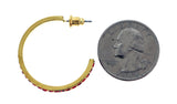 Gold-Tone & Red Colored Metal Crystal-Hoop-Earrings With Crystal Accents #433