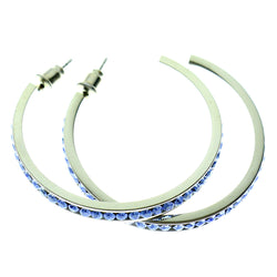 Silver-Tone & Blue Colored Metal Crystal-Hoop-Earrings With Crystal Accents #435
