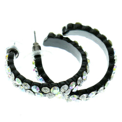 Black Metal Crystal-Hoop-Earrings With Crystal Accents #437