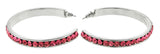 Silver-Tone & Pink Colored Metal Crystal-Hoop-Earrings With Crystal Accents #442