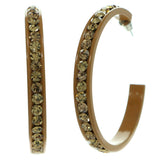 Brown & Yellow Colored Metal Crystal-Hoop-Earrings With Crystal Accents #451
