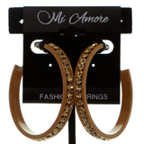 Brown & Yellow Colored Metal Crystal-Hoop-Earrings With Crystal Accents #451