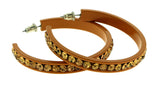 Brown & Yellow Colored Metal Crystal-Hoop-Earrings With Crystal Accents #451