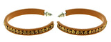 Brown & Yellow Colored Metal Crystal-Hoop-Earrings With Crystal Accents #451