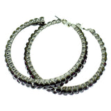 Silver-Tone & Purple Colored Metal Crystal-Hoop-Earrings With Crystal Accents #452