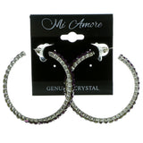 Silver-Tone & Purple Colored Metal Crystal-Hoop-Earrings With Crystal Accents #452