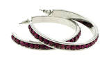 Silver-Tone & Purple Colored Metal Crystal-Hoop-Earrings With Crystal Accents #454