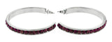 Silver-Tone & Purple Colored Metal Crystal-Hoop-Earrings With Crystal Accents #454