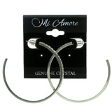 Silver-Tone & Yellow Colored Metal Crystal-Hoop-Earrings With Crystal Accents #457