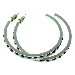 White & Black Colored Metal Crystal-Hoop-Earrings With Crystal Accents #462