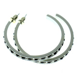 White & Black Colored Metal Crystal-Hoop-Earrings With Crystal Accents #462