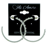 White & Black Colored Metal Crystal-Hoop-Earrings With Crystal Accents #462