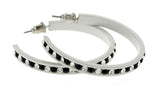 White & Black Colored Metal Crystal-Hoop-Earrings With Crystal Accents #462