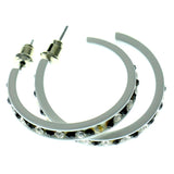White & Black Colored Metal Crystal-Hoop-Earrings With Crystal Accents #466