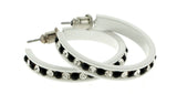 White & Black Colored Metal Crystal-Hoop-Earrings With Crystal Accents #466