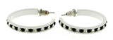 White & Black Colored Metal Crystal-Hoop-Earrings With Crystal Accents #466