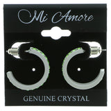 White & Green Colored Metal Crystal-Hoop-Earrings With Crystal Accents #468