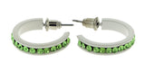 White & Green Colored Metal Crystal-Hoop-Earrings With Crystal Accents #468
