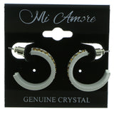 White & Yellow Colored Metal Crystal-Hoop-Earrings With Crystal Accents #469