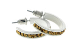 White & Yellow Colored Metal Crystal-Hoop-Earrings With Crystal Accents #469
