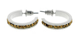 White & Yellow Colored Metal Crystal-Hoop-Earrings With Crystal Accents #469