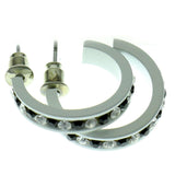 White & Black Colored Metal Crystal-Hoop-Earrings With Crystal Accents #470