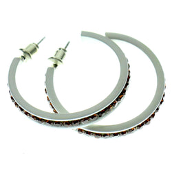 White & Brown Colored Metal Crystal-Hoop-Earrings With Crystal Accents #471