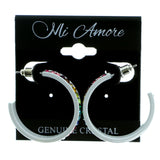 White & Multi Colored Metal Crystal-Hoop-Earrings With Crystal Accents #474
